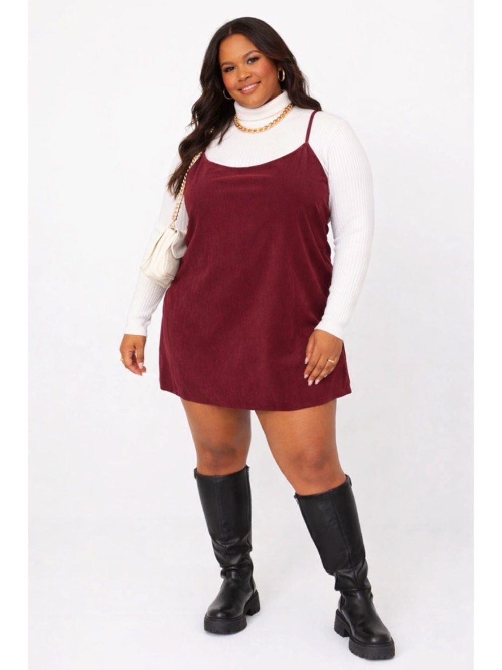 ARULA Burgundy Corduroy Skirtall Mini Dress